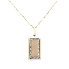 SPECIAL! .15ct G SI 14K Yellow Gold Diamond Trendy Dog Tag Design Pendant Necklace 18" Chain