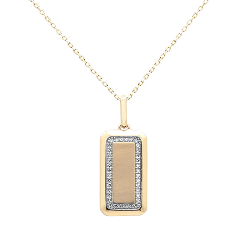 SPECIAL! .15ct G SI 14K Yellow Gold Diamond Trendy Dog Tag Design Pendant Necklace 18" Chain