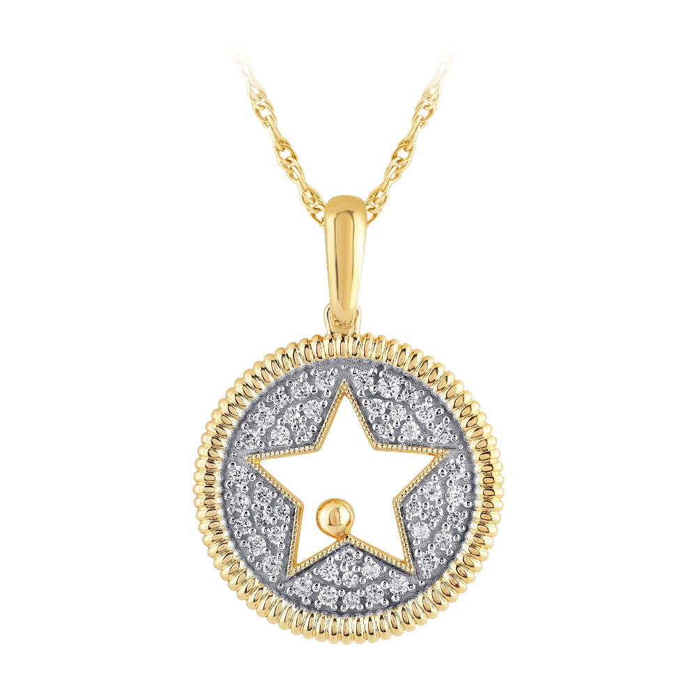 SPECIAL!.25ct G SI 14K Yellow Gold Star Medallion Diamond Pendant Necklace 18" Chain