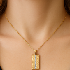 SPECIAL!.10ct G SI 14K Yellow Gold Diamond Nugget Chevron Matte Finish Pendant Necklace 18" Chain