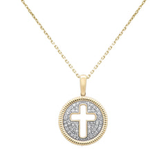 SPECIAL!.24ct G SI 14K Yellow Gold Medallion Cross Diamond Pendant Necklace 18" Chain