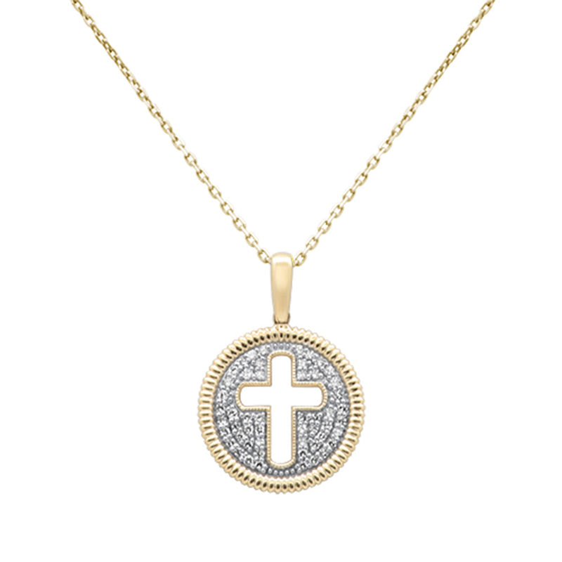 SPECIAL!.24ct G SI 14K Yellow Gold Medallion Cross Diamond Pendant Necklace 18" Chain