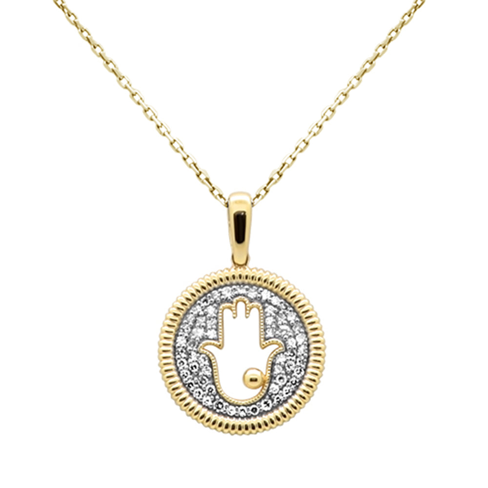 SPECIAL!.26ct G SI 14K Yellow Gold Diamond Hand of Hamsa Pendant Necklace 18" Chain