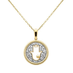 SPECIAL!.26ct G SI 14K Yellow Gold Diamond Hand of Hamsa Pendant Necklace 18" Chain