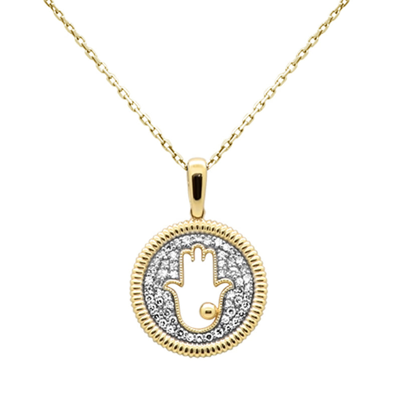 SPECIAL!.26ct G SI 14K Yellow Gold Diamond Hand of Hamsa Pendant Necklace 18" Chain