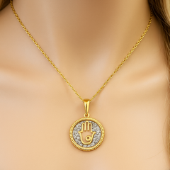 SPECIAL!.26ct G SI 14K Yellow Gold Diamond Hand of Hamsa Pendant Necklace 18" Chain
