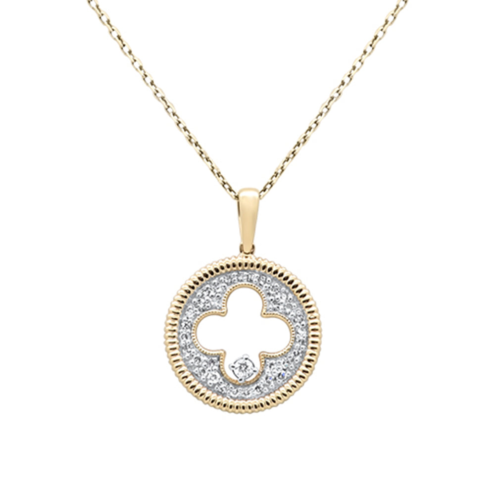 SPECIAL!.24ct G SI 14K Yellow Gold Round Diamond Clover Design Pendant Necklace 18" Chain