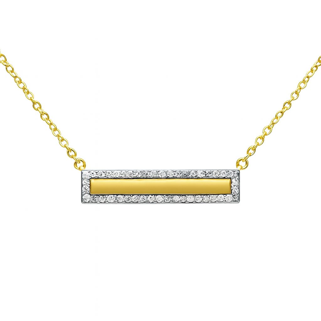 SPECIAL!.19ct G SI 14K Yellow Gold Diamond Bar Pendant Necklace 18" Chain