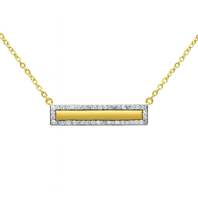 SPECIAL!.19ct G SI 14K Yellow Gold Diamond Bar Pendant Necklace 18" Chain