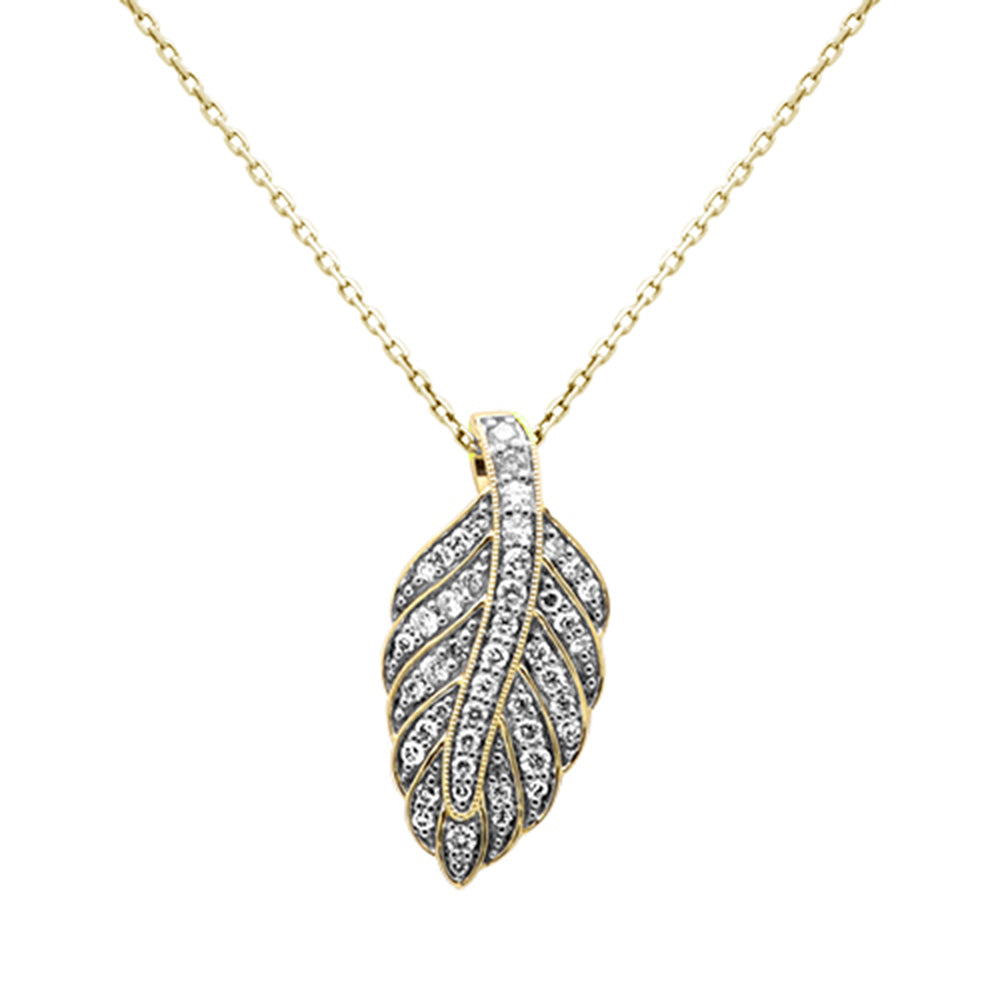 SPECIAL!.49ct G SI 14K Yellow Gold Leaf Design Diamond Pendant Necklace 18" Chain