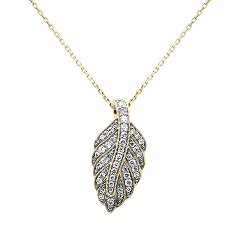 SPECIAL!.49ct G SI 14K Yellow Gold Leaf Design Diamond Pendant Necklace 18" Chain