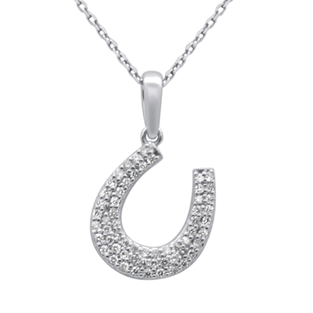 SPECIAL!.36ct G SI 14K White Gold Diamond Horeshoe Pendant Necklace 18" Chain