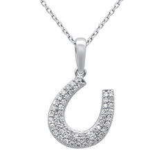SPECIAL!.36ct G SI 14K White Gold Diamond Horeshoe Pendant Necklace 18" Chain