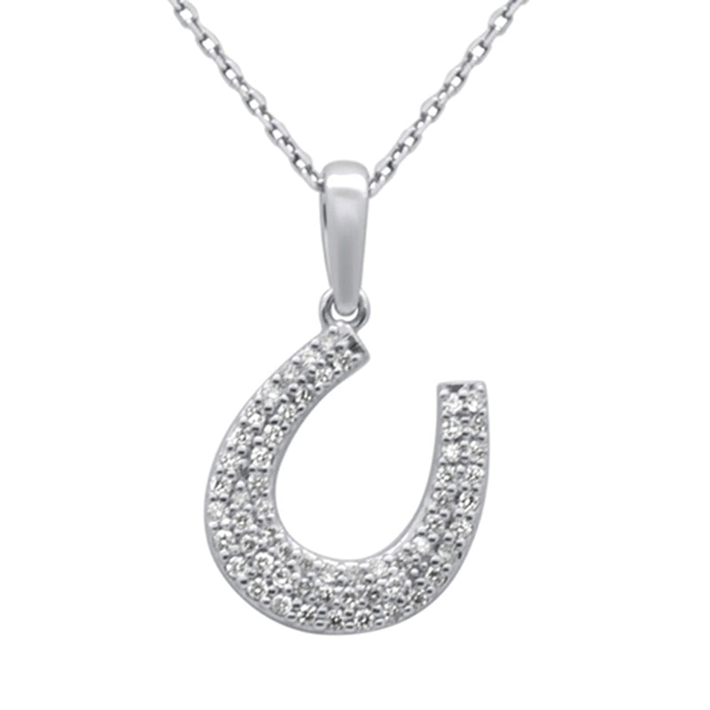 SPECIAL!.36ct G SI 14K White Gold Diamond Horeshoe Pendant Necklace 18" Chain