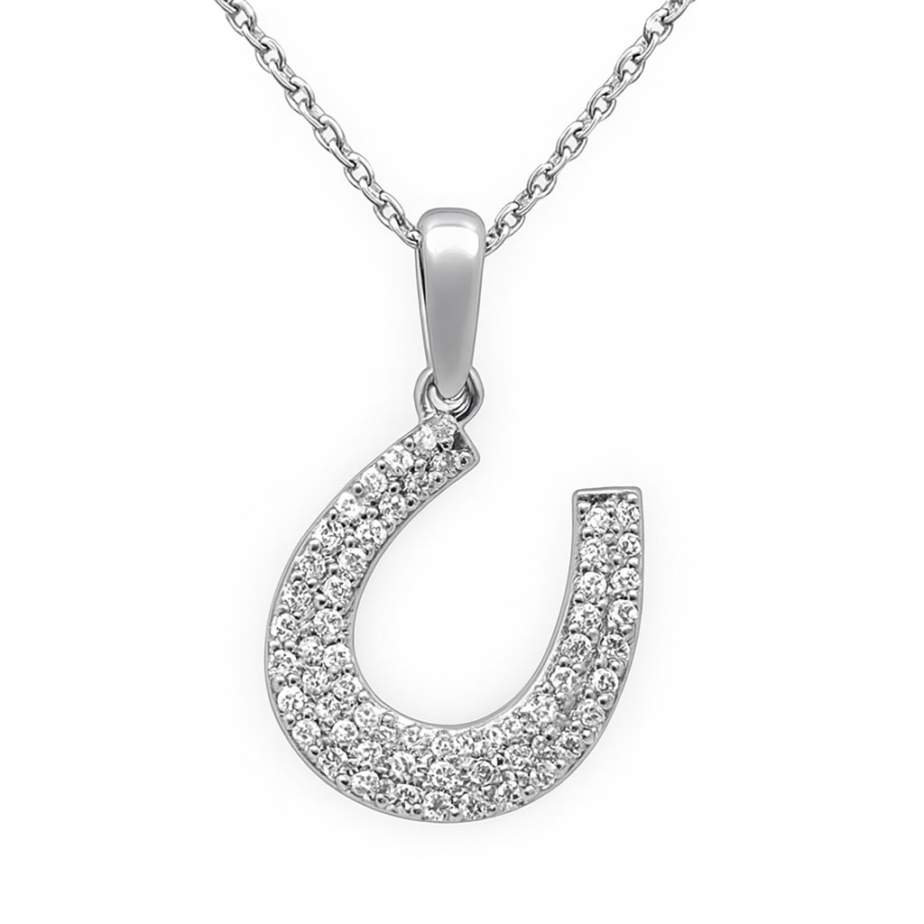 SPECIAL!.36ct G SI 14K White Gold Diamond Horeshoe Pendant Necklace 18" Chain