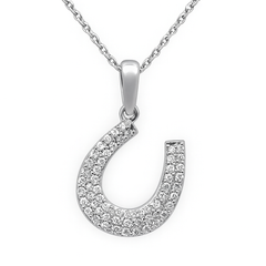 SPECIAL!.36ct G SI 14K White Gold Diamond Horeshoe Pendant Necklace 18" Chain