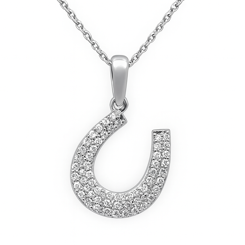 SPECIAL!.36ct G SI 14K White Gold Diamond Horeshoe Pendant Necklace 18" Chain