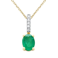 SPECIAL!1.26ct G SI 14K Yellow Gold Diamond & Oval Emerald Gemstone Drop Pendant Necklace 18" Chain