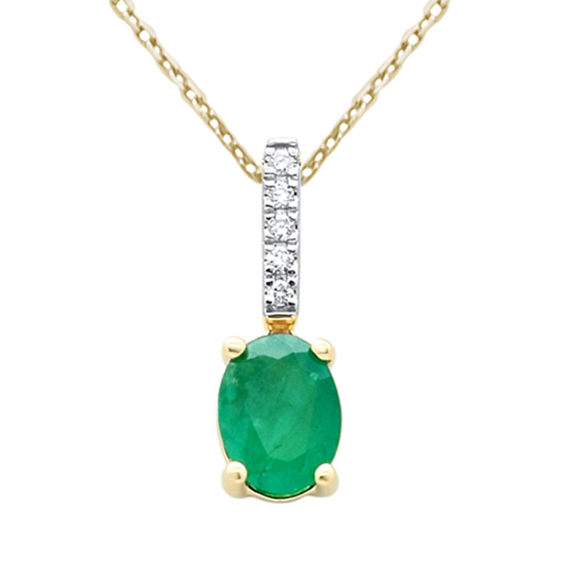 SPECIAL!1.26ct G SI 14K Yellow Gold Diamond & Oval Emerald Gemstone Drop Pendant Necklace 18" Chain