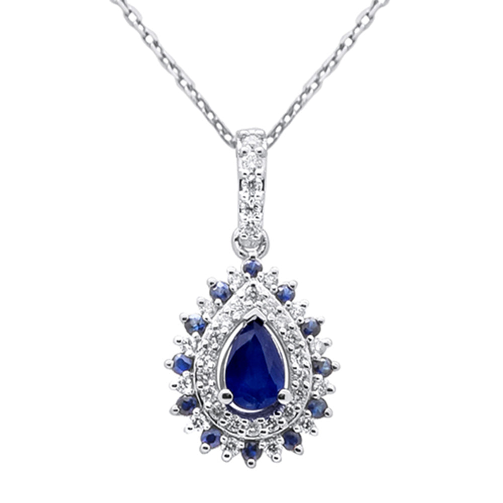 SPECIAL!.87ct G SI 14K White Gold Diamond & Blue Sapphire Gemstone Pendant Necklace 18" Chain