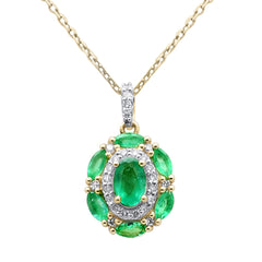 SPECIAL!.89ct G SI 14K Yellow Gold Diamond & Emerald Gemstone Pendant Necklace 18" Chain