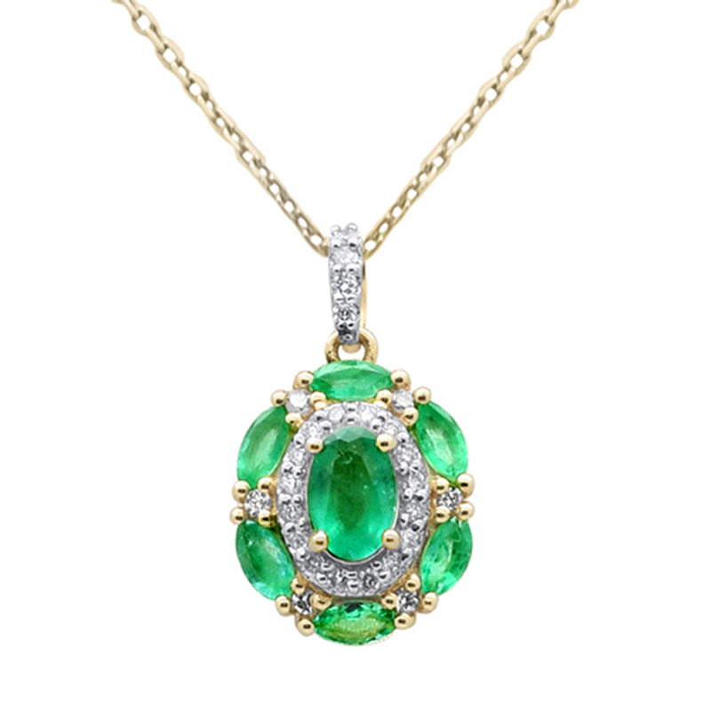 SPECIAL!.89ct G SI 14K Yellow Gold Diamond & Emerald Gemstone Pendant Necklace 18" Chain