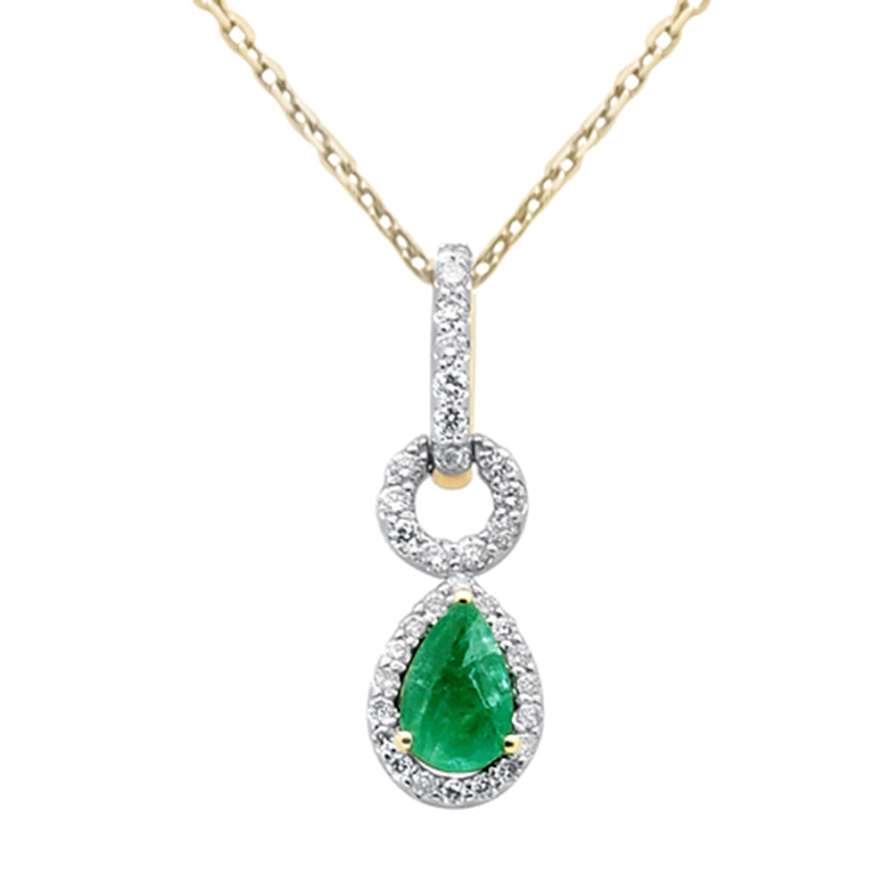 SPECIAL! .54ct G SI 14K Yellow Gold Diamond & Emerald Gemstone Pendant Necklace 18" Chain