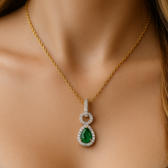 SPECIAL! .54ct G SI 14K Yellow Gold Diamond & Emerald Gemstone Pendant Necklace 18" Chain