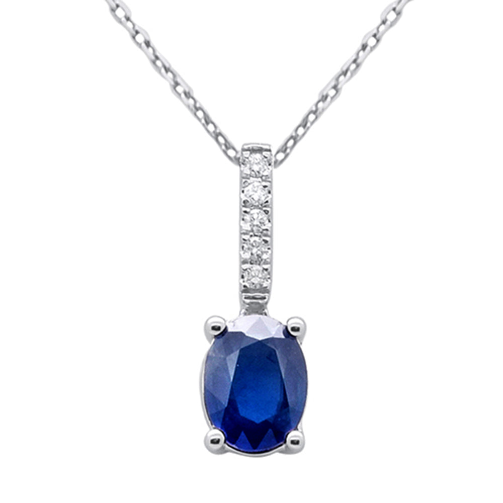 SPECIAL!1.23ct G SI 14K White Gold Diamond & Oval Shape Blue Sapphire Gemstone Pendant Necklace 18" Chain