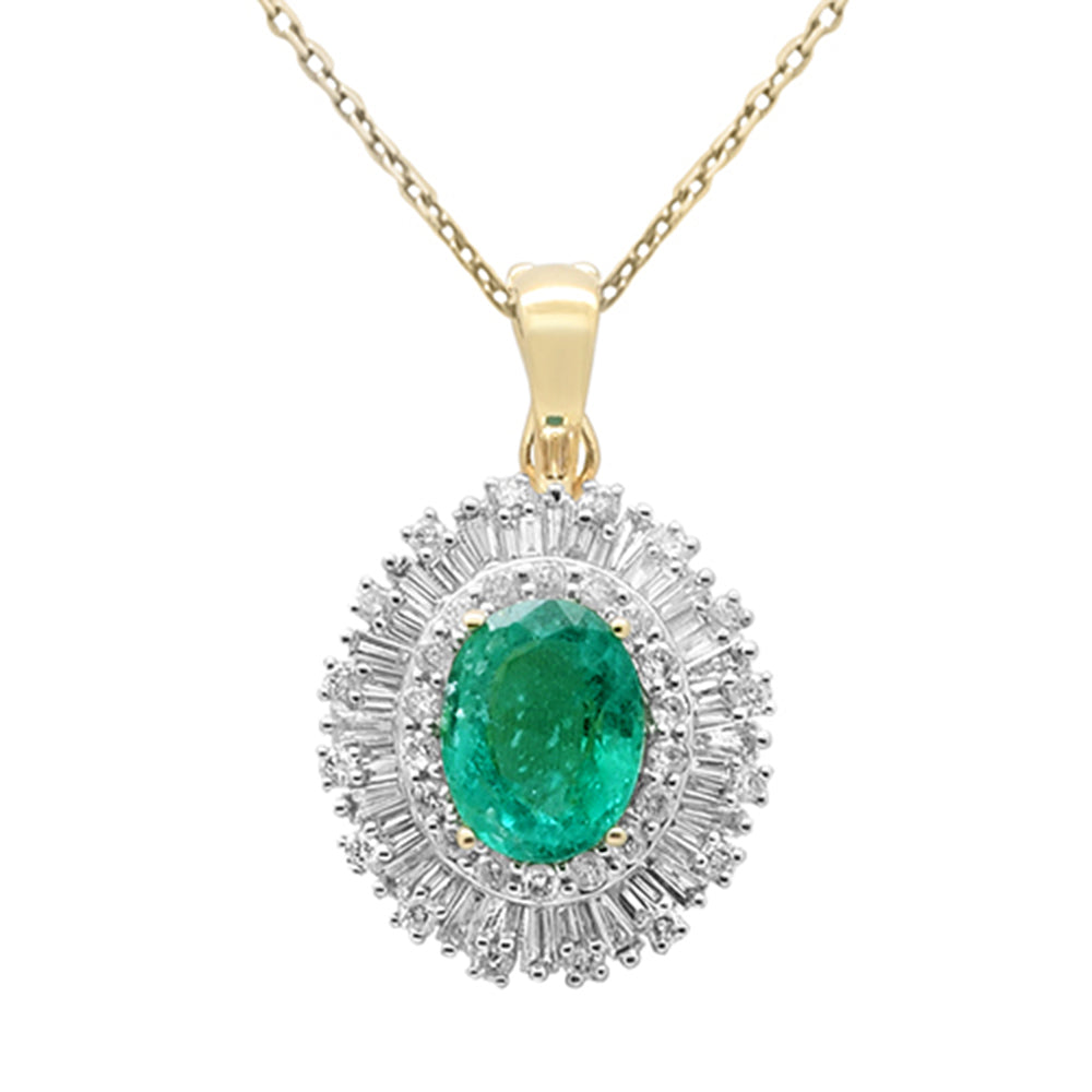 SPECIAL!2.51ct G SI 14K Yellow Gold Diamond & Emerald Gemstone Pendant Necklace 18" Chain