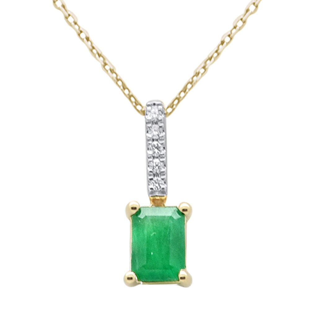 SPECIAL! .94ct G SI 14K Yellow Gold Diamond & Emerald Gemstone Pendant Necklace 18" Chain
