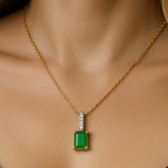 SPECIAL! .94ct G SI 14K Yellow Gold Diamond & Emerald Gemstone Pendant Necklace 18" Chain
