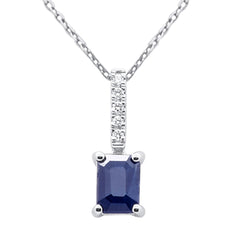 SPECIAL!1.17ct G SI 14K White Gold Diamond & Blue Sapphire Gemstone Pendant Necklace 18" Chain