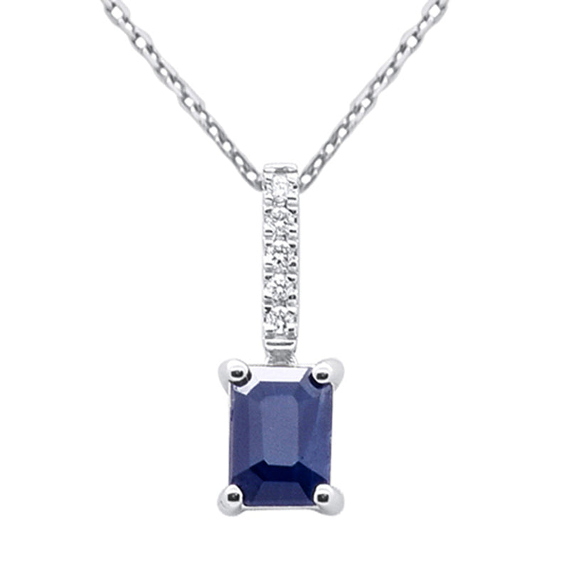 SPECIAL!1.17ct G SI 14K White Gold Diamond & Blue Sapphire Gemstone Pendant Necklace 18" Chain
