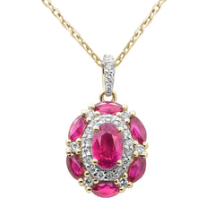 SPECIAL!1.25ct G SI 14K Yellow Gold Diamond & Ruby Gemstone Dome Pendant Necklace 18" Chain