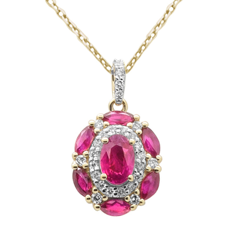 SPECIAL!1.25ct G SI 14K Yellow Gold Diamond & Ruby Gemstone Dome Pendant Necklace 18" Chain