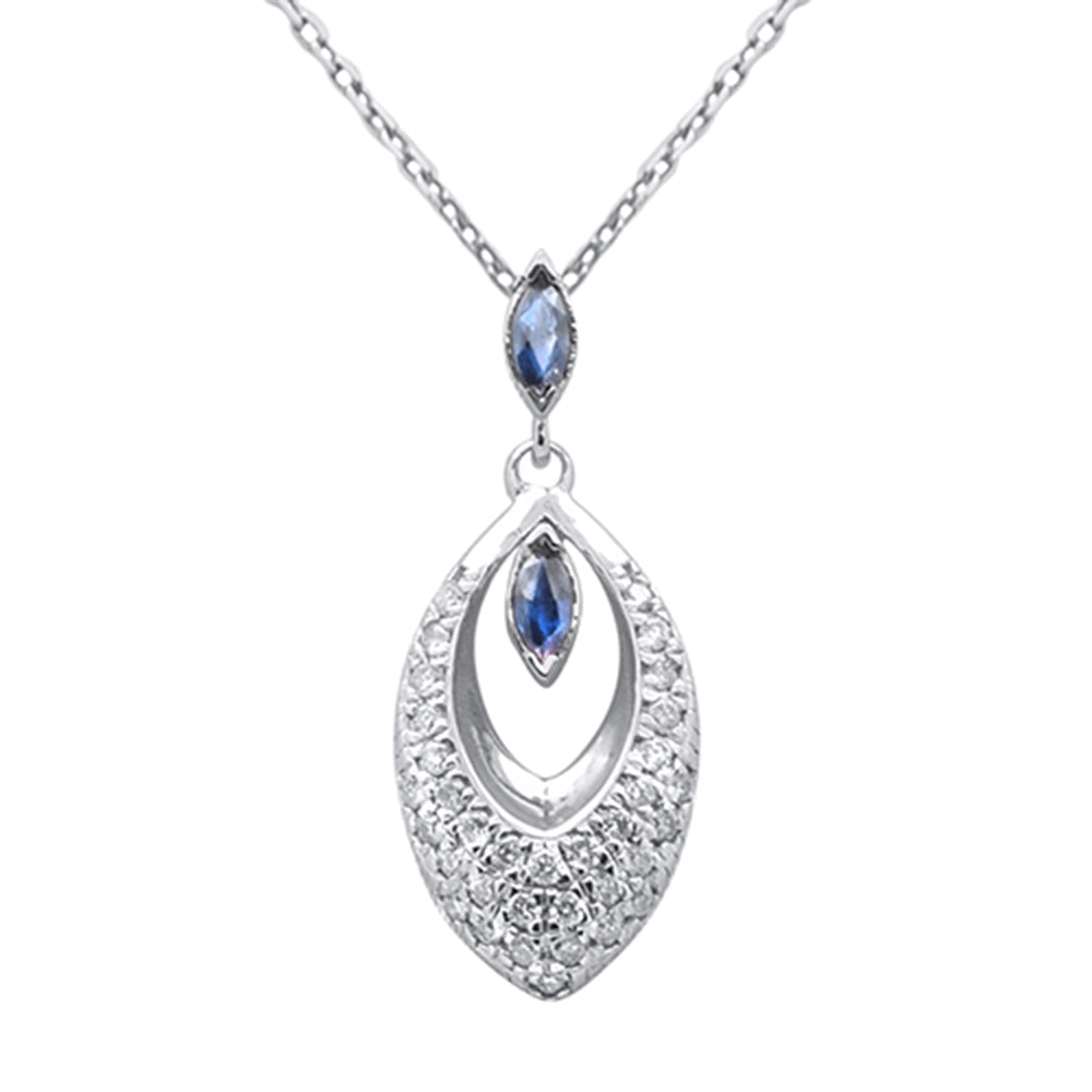 SPECIAL!.42ct G SI 14K White Gold Diamond & Blue Sapphire Gemstone Pendant Necklace 18" Chain