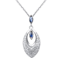 SPECIAL!.42ct G SI 14K White Gold Diamond & Blue Sapphire Gemstone Pendant Necklace 18" Chain