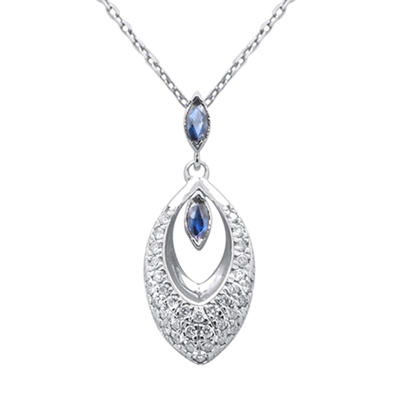 SPECIAL!.42ct G SI 14K White Gold Diamond & Blue Sapphire Gemstone Pendant Necklace 18" Chain
