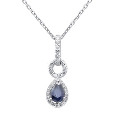 SPECIAL! .63ct G SI 14K White Gold Diamond & Blue Sapphire Gemstone Pendant Necklace 18" Chain