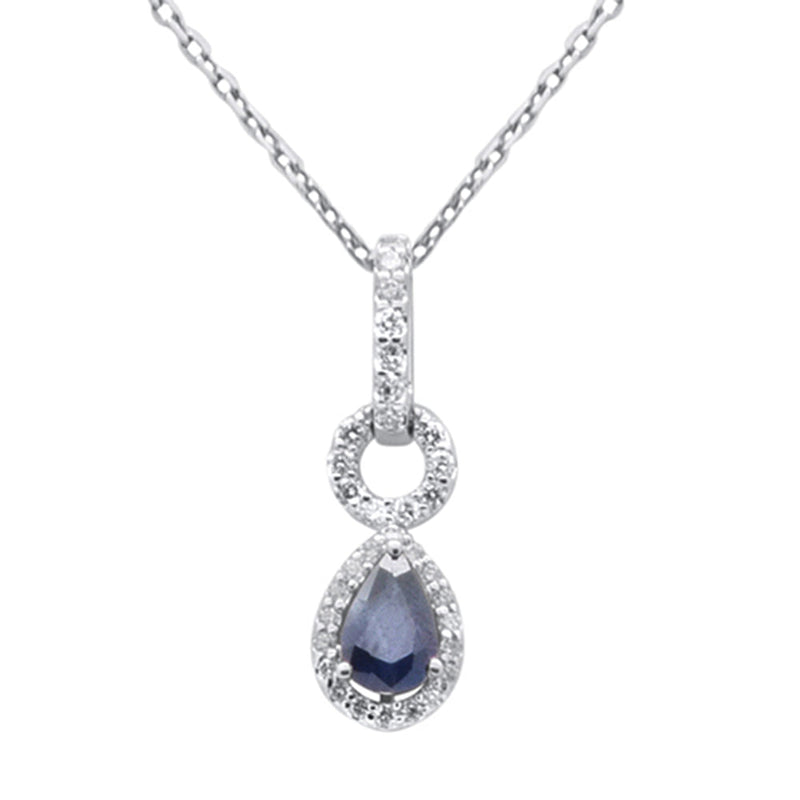 SPECIAL! .63ct G SI 14K White Gold Diamond & Blue Sapphire Gemstone Pendant Necklace 18" Chain
