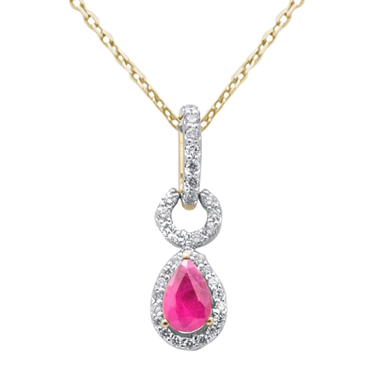 SPECIAL!.70ct G SI 14K Yellow Gold Diamond & Ruby Gemstone Pendant Necklace 18" Chain