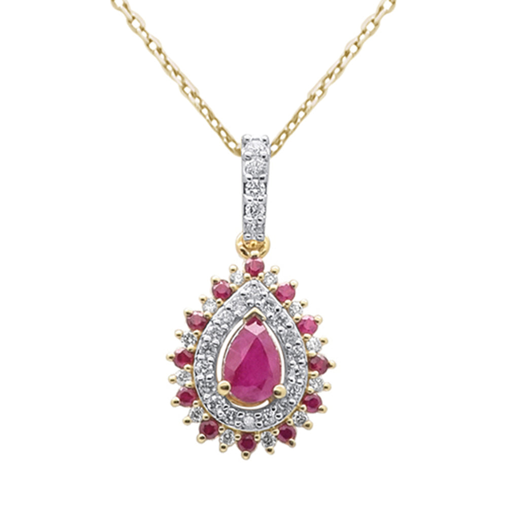 SPECIAL!1.06ct G SI 14K Yellow Gold Diamond & Ruby Gemstone Pendant Necklace 18" Chain