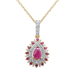 SPECIAL!1.06ct G SI 14K Yellow Gold Diamond & Ruby Gemstone Pendant Necklace 18" Chain