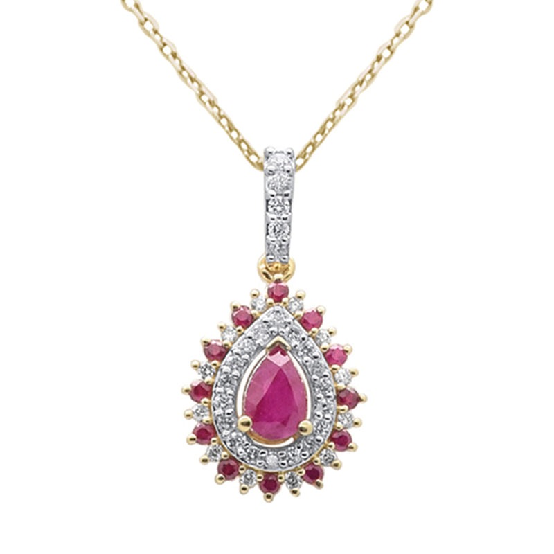 SPECIAL!1.06ct G SI 14K Yellow Gold Diamond & Ruby Gemstone Pendant Necklace 18" Chain