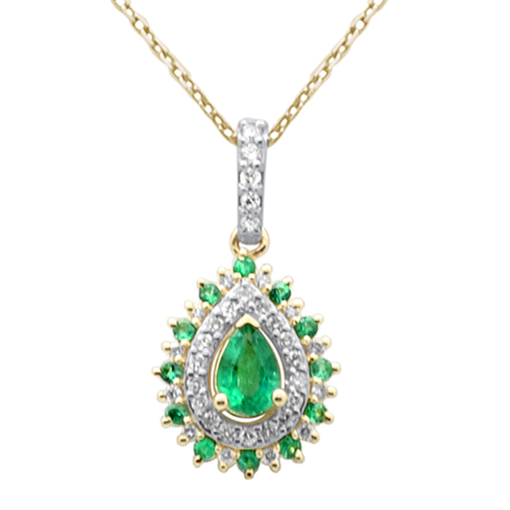 SPECIAL! .71ct G SI 14K Yellow Gold Diamond & Emerald Gemstone Pendant Necklace 18" Chain