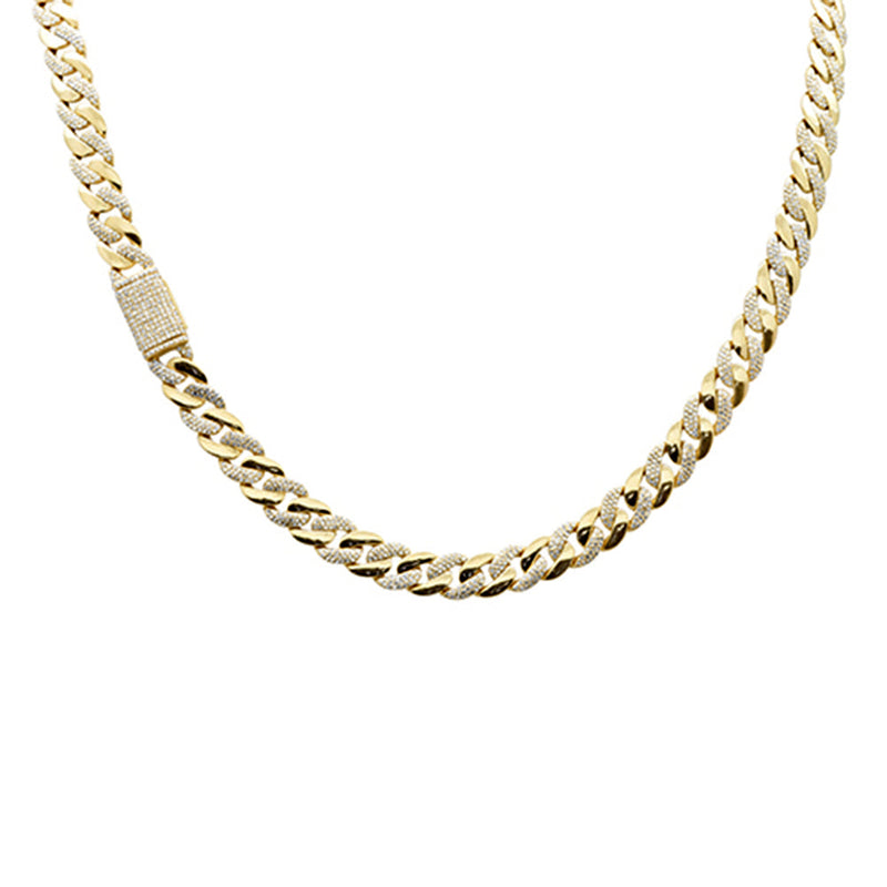 SPECIAL! 7mm 3.65ct G SI 14K Yellow Gold Round Cuban Diamond & Plain Necklace Chain 20" Long