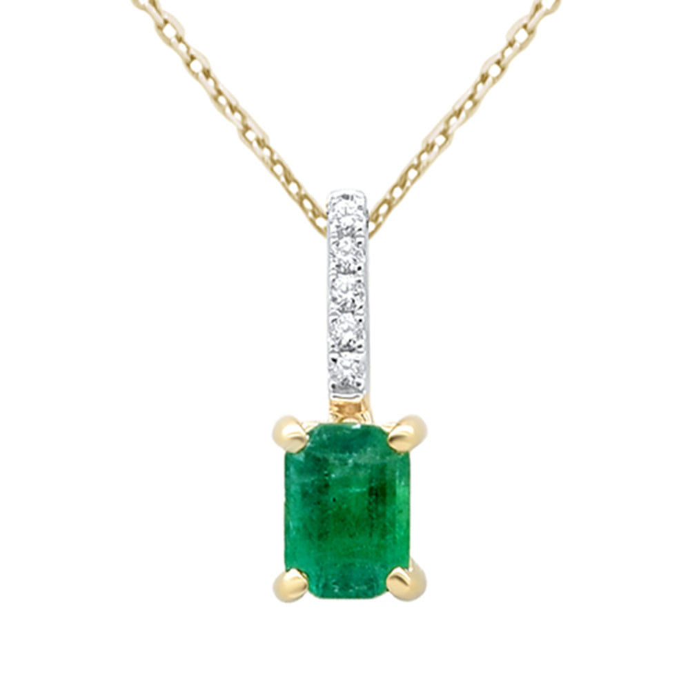 SPECIAL!.96ct G SI 14K Yellow Gold Diamond & Emerald Gemstone Pendant Necklace 18" Chain