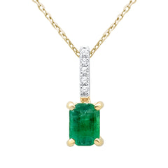 SPECIAL!.96ct G SI 14K Yellow Gold Diamond & Emerald Gemstone Pendant Necklace 18" Chain