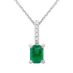 SPECIAL!1.03ct G SI 14K White Gold Diamond & Emerald Gemstone Pendant Necklace 18" Chain